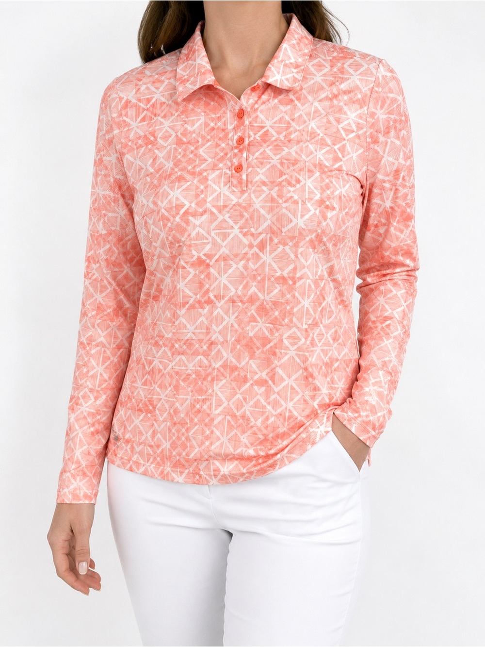 Adidas Womens Golf Sz Large Peach Orangey/Pink Long Sleeve Blouse Shirt Top